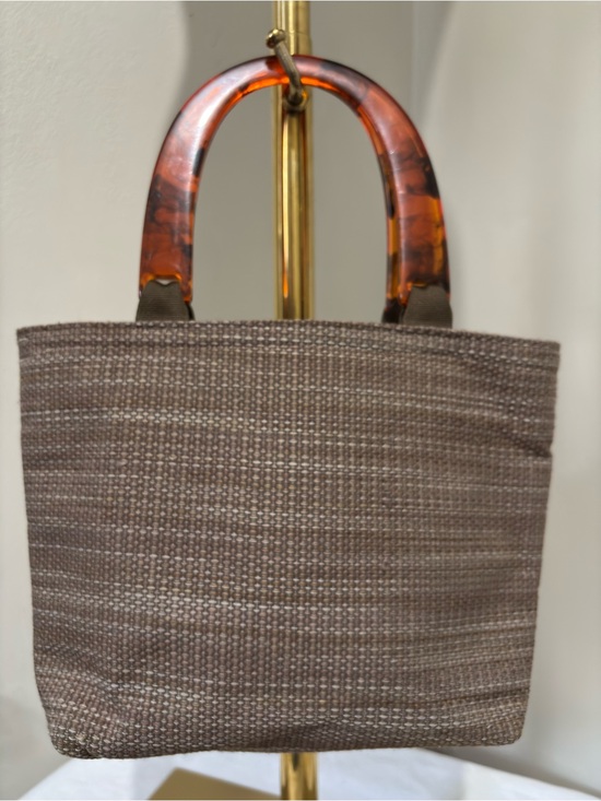 Source Unknown Handbags - Classic Brown Woven Tote Bag with Tortoiseshell Top Plastic Handles